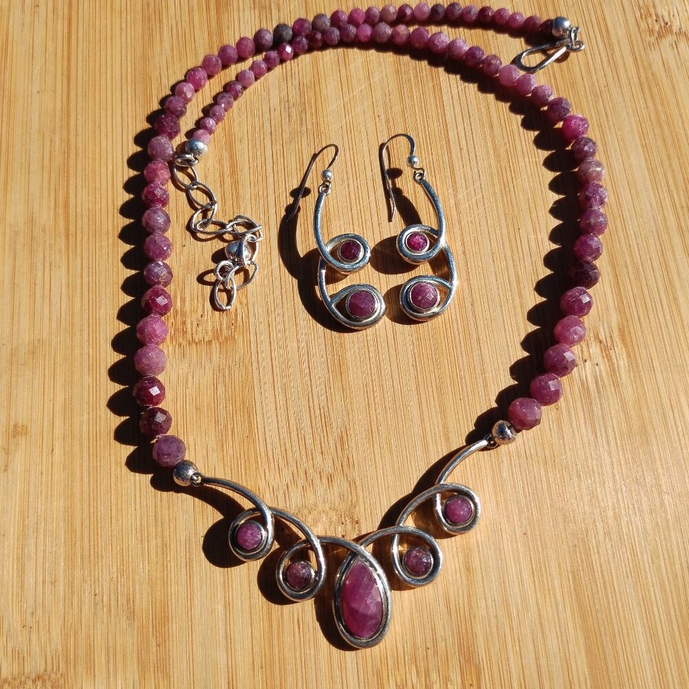Jay King Gallery Collection Sterling Silver & Pink Sapphire Necklace & Earrings